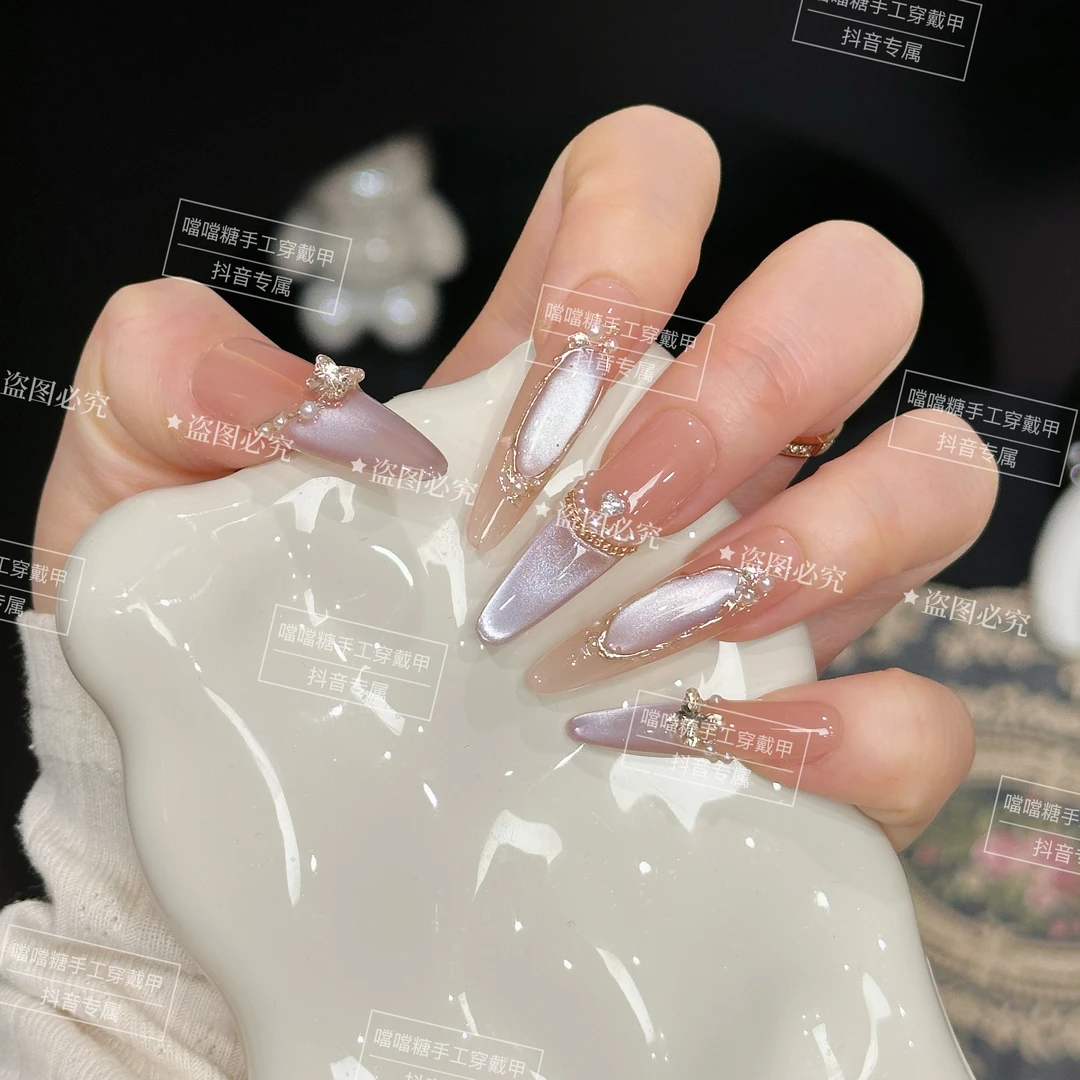 【幻海星眸】纯手工穿戴甲气质款光疗美甲可拆卸贴片10片装