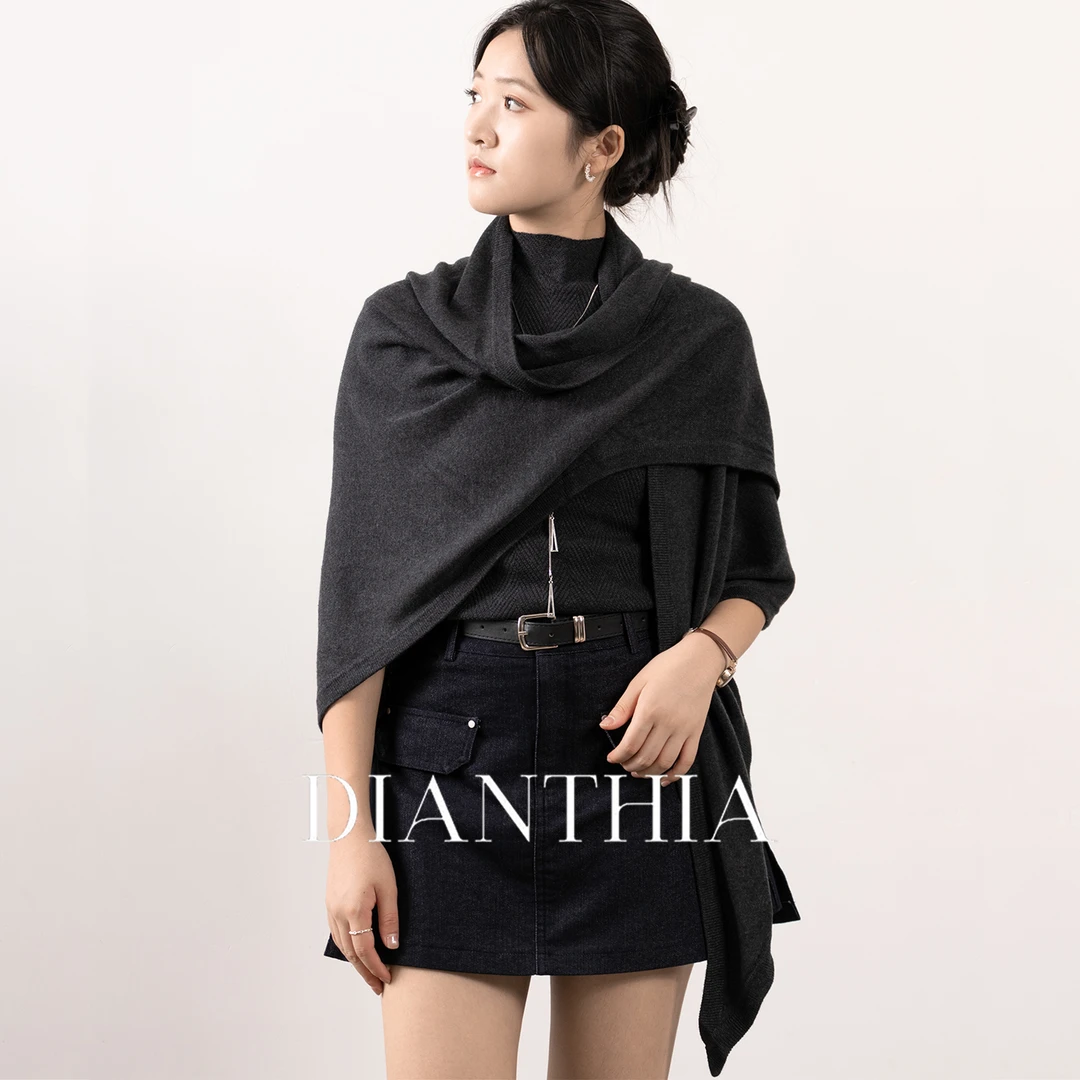 DianThia2025秋冬新款简约外搭棉羊毛针织披肩围巾