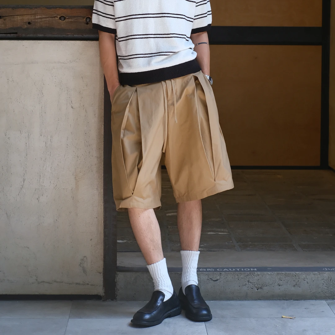 oarism 25SS 高腰双褶灯笼阔腿短裤新品男女宽松休闲抽绳五分裤