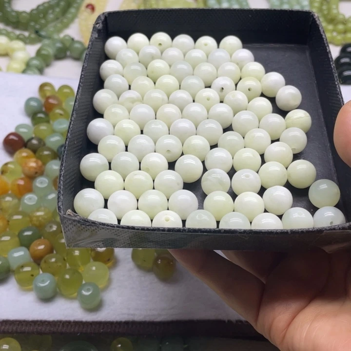 蛇纹石玉单珠8 4个未镶嵌清**莱