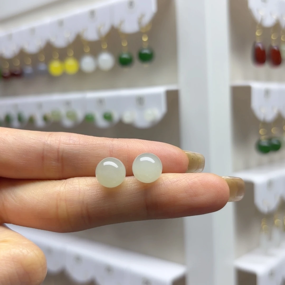 银S925镶嵌和田玉耳饰