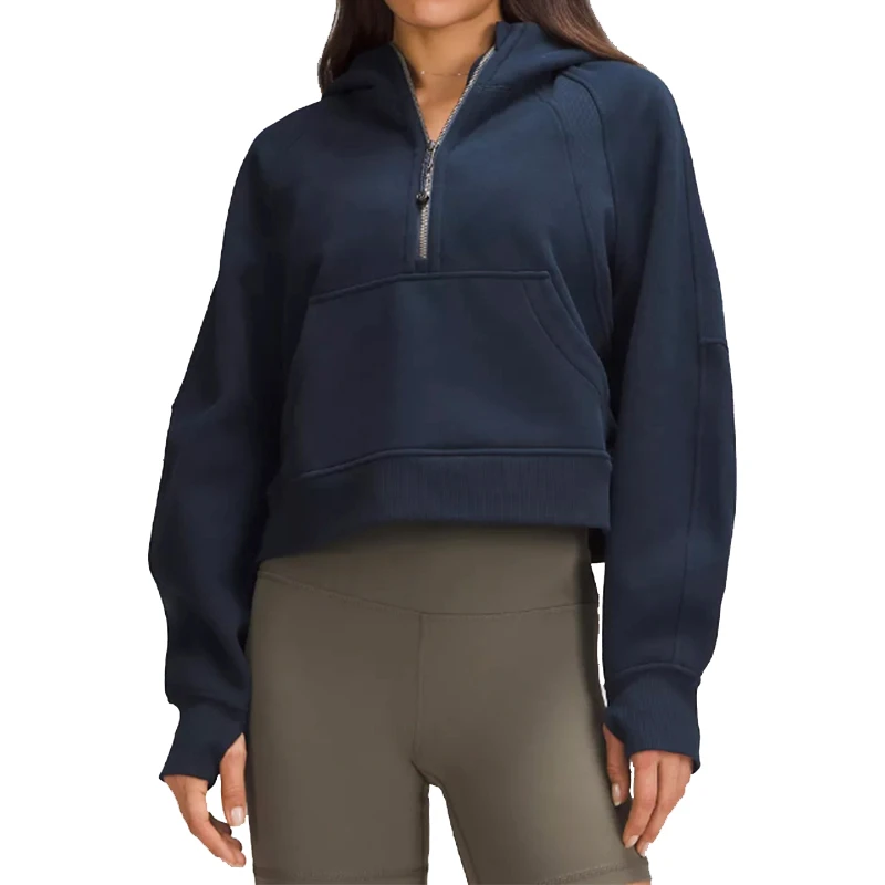 lululemon/露露乐蒙Scuba Half-Zip运动半拉链女带帽卫衣深蓝色