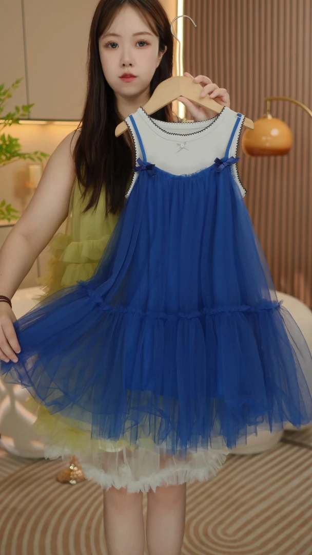 童装真两件纱裙衬裙女童宝宝A字裙连衣裙纯色女夏季韩版大童时尚