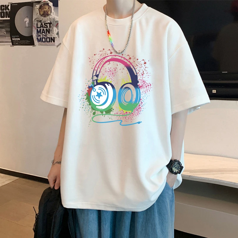 笙巡短袖t恤男夏季潮牌印花半袖男宽松上衣服青少年休闲圆领体恤