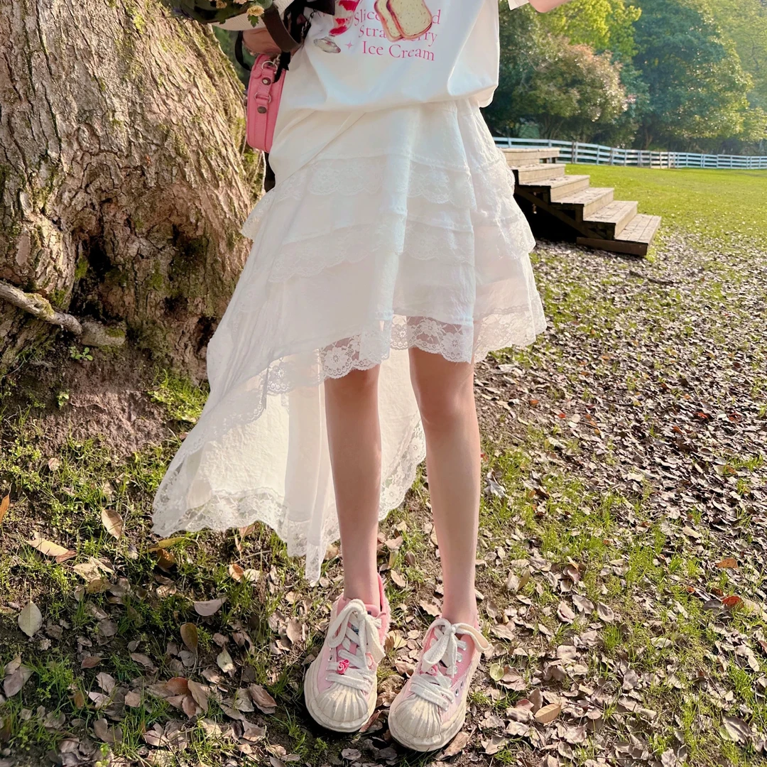 【晨浠定制】新款时尚百搭气质蕾丝边不规则半裙8908