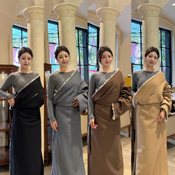 冬季加厚加绒长款藏式藏袍女款民族风保暖康巴风格