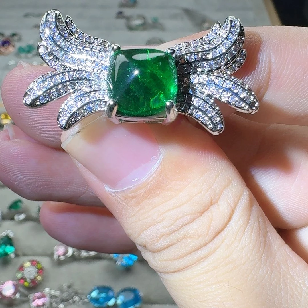 绿水晶戒指银S925镶嵌