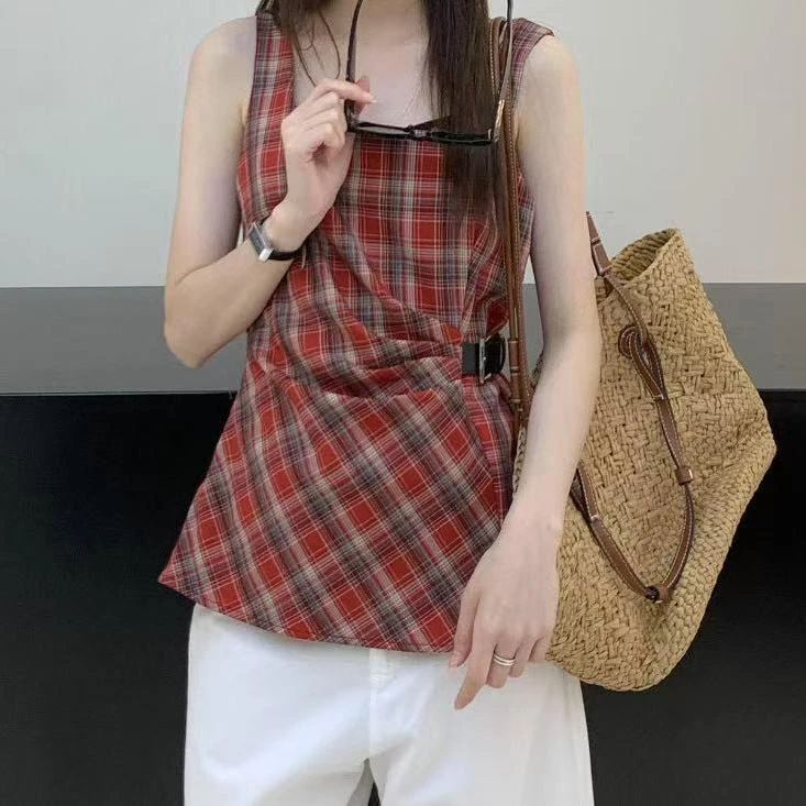 香香老板娘定制格子吊带上衣#9323
