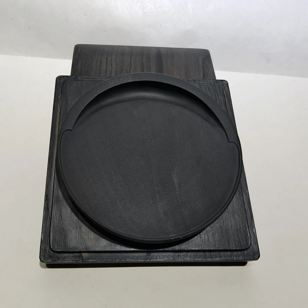 歙砚龙尾砚老坑龙尾石水舷坑算子罗纹圆形门字砚12.32.3cm