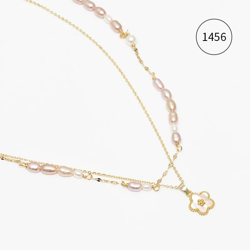 Misscircle Made 铜合金项链 双层珠珠花朵项链甜美百搭气质0826