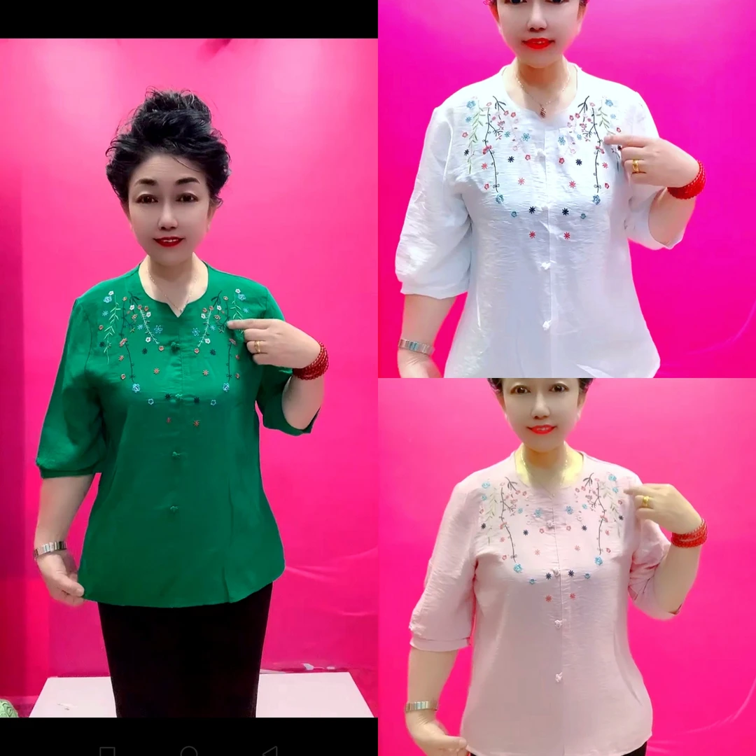 潮流新款刺绣盘扣五分袖国风小衫