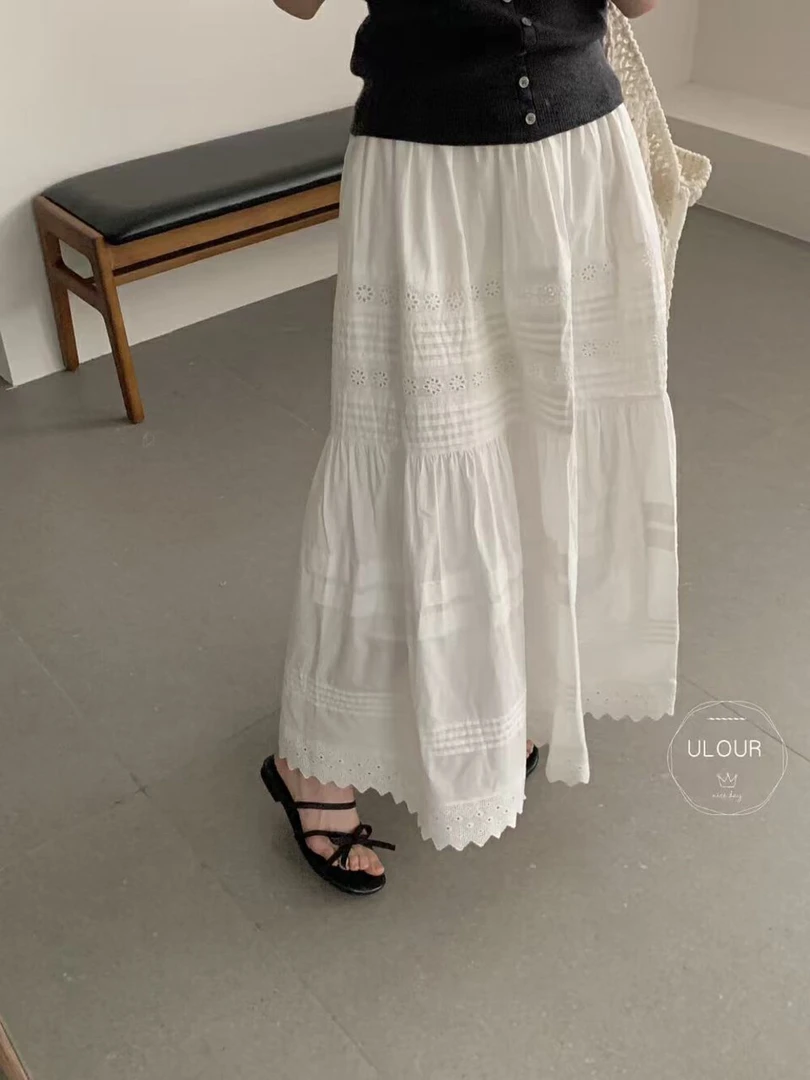 U粒@71800 博主同款 白色叠层重工半身裙（裙长83）
