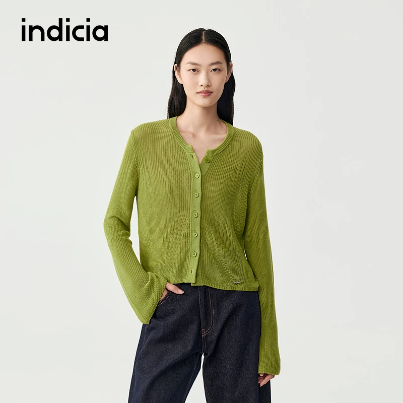 indicia标记商场同款25秋新款桑蚕丝插肩袖镂空开衫F2C5KS307F