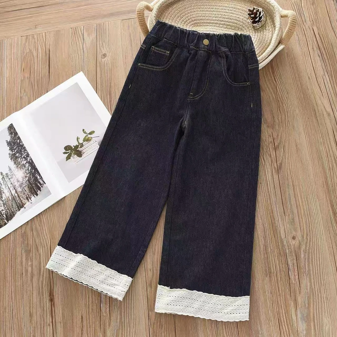 【实体品质】莱赛尔天丝牛仔裤休闲百搭气质蕾丝边女中童秋季新款