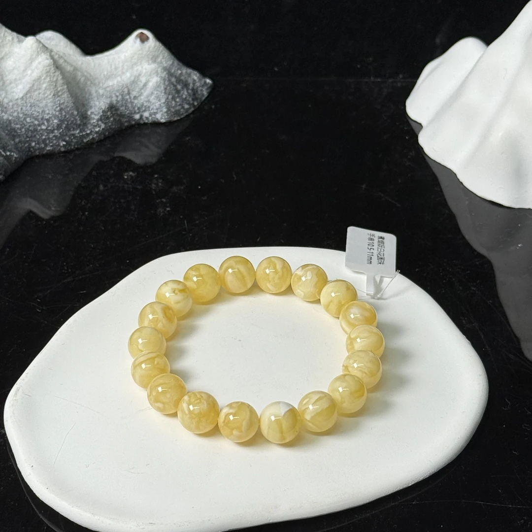 蜜蜡妖白花圆珠手串10.5-11mm