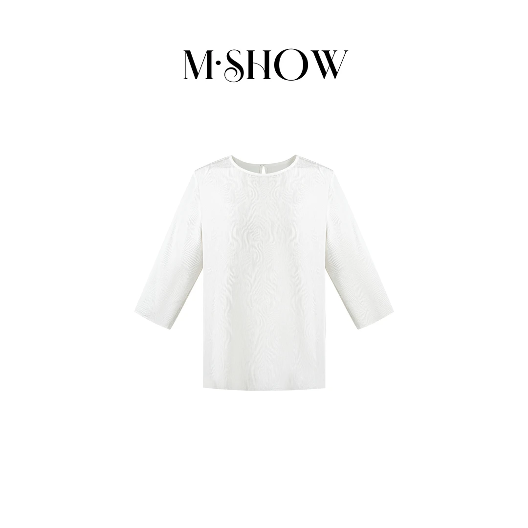 【海藻纹】100%桑蚕丝姆米冠乐绉提花女士真丝短袖上衣5159C