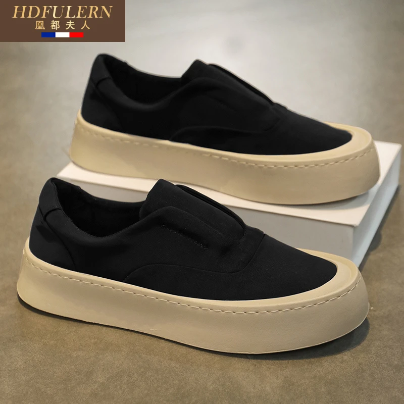 帆布男鞋夏季透气冰丝懒人鞋一脚蹬工作布鞋厚底黑色运动休闲板鞋