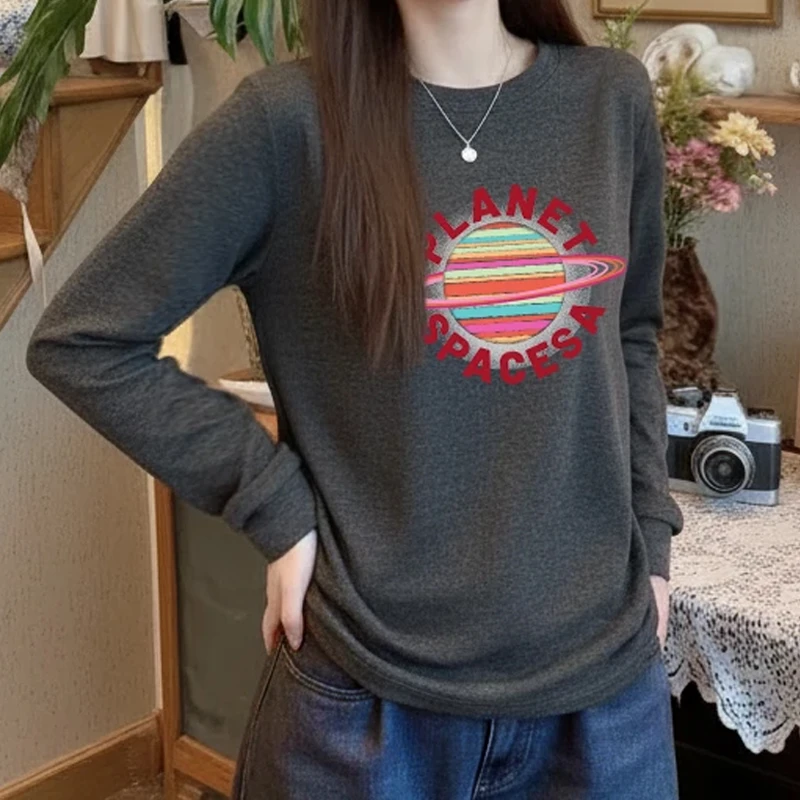 2025春秋季新款正肩绒衫保暖时尚单穿卫衣女宽松显瘦长袖打底上衣
