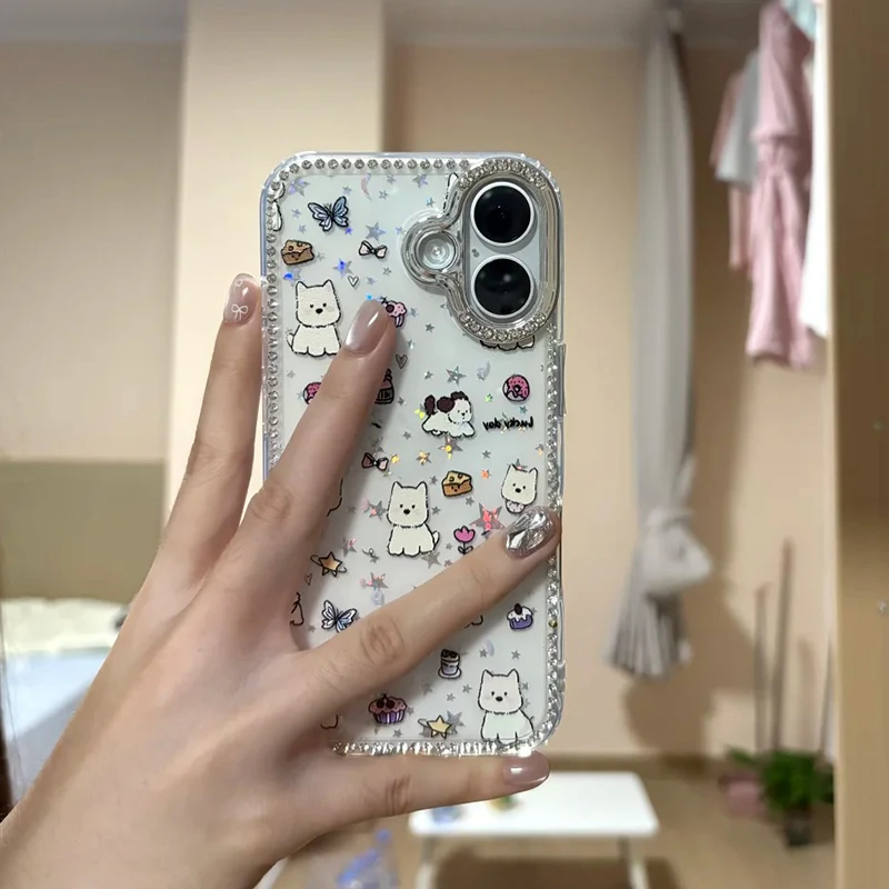 可爱闪钻西高地小狗适用苹果15手机壳iPhone13/16promax新款14女