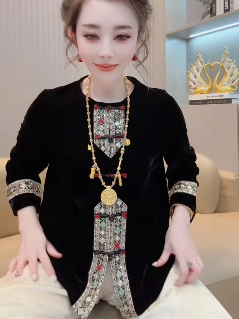 4901中国风2025新款丝绒春款上衣国风中式显瘦洋气复古国潮风潮