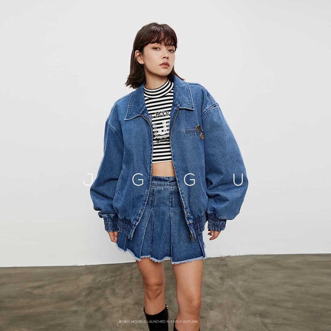 全尺码冬时尚复古水牛仔夹棉外套半裙