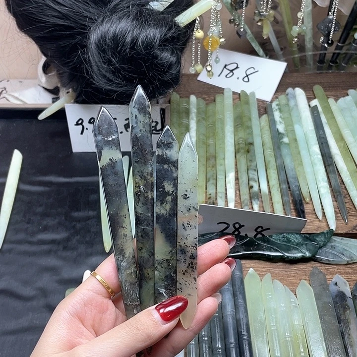 蛇纹石玉发饰合金安*