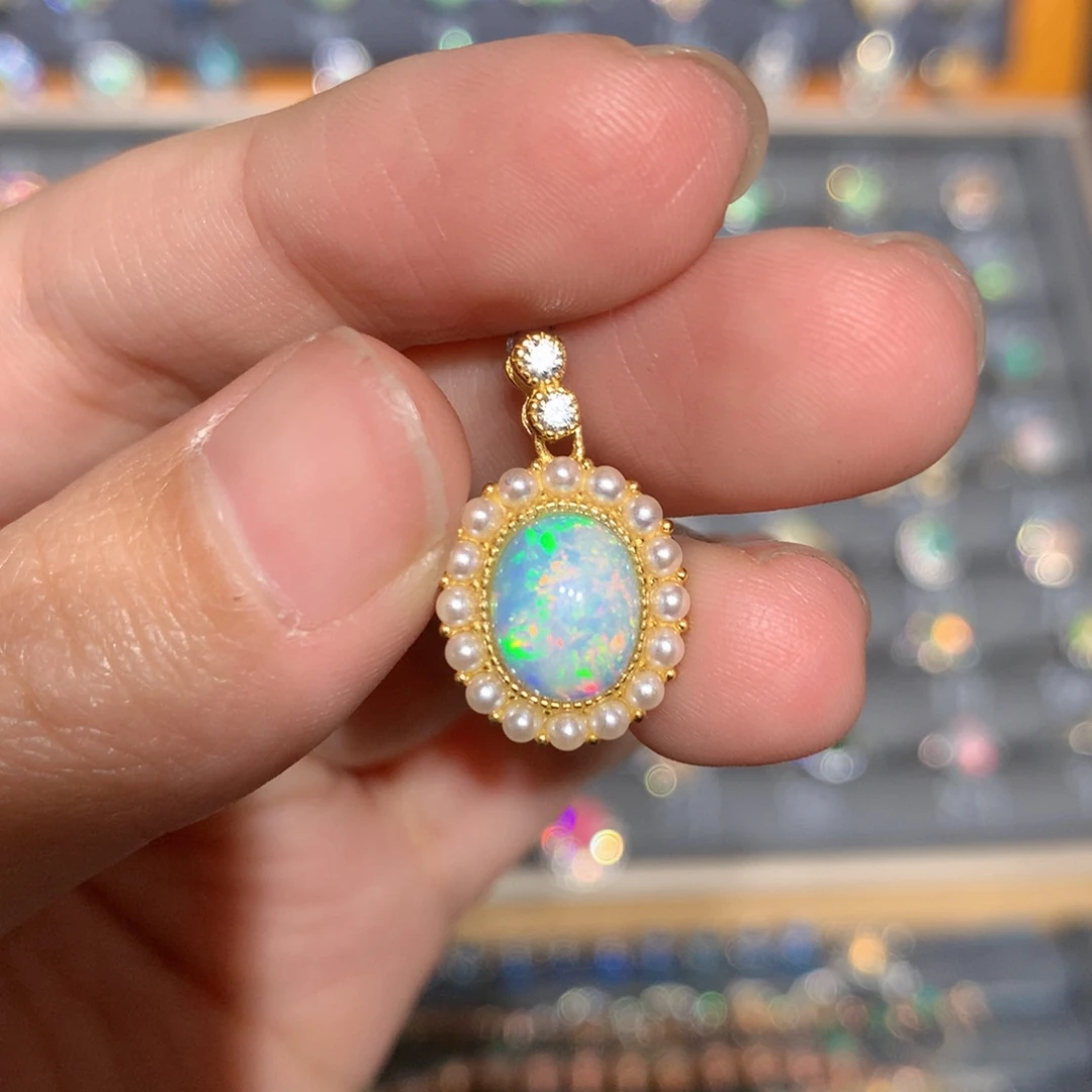 银S925镶嵌欧泊欧泊吊坠y