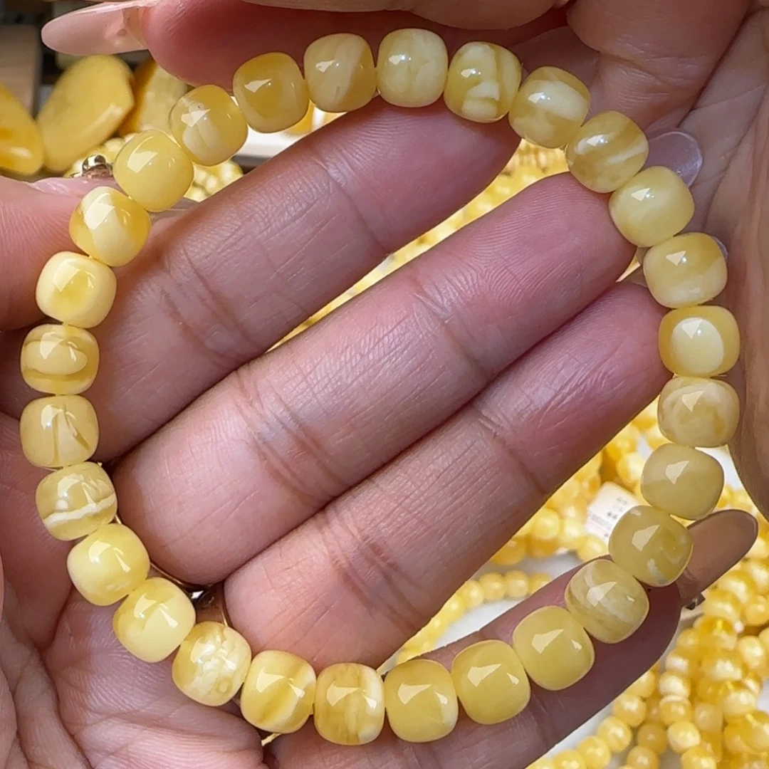 蜜蜡未镶嵌手链妖白花老型手串