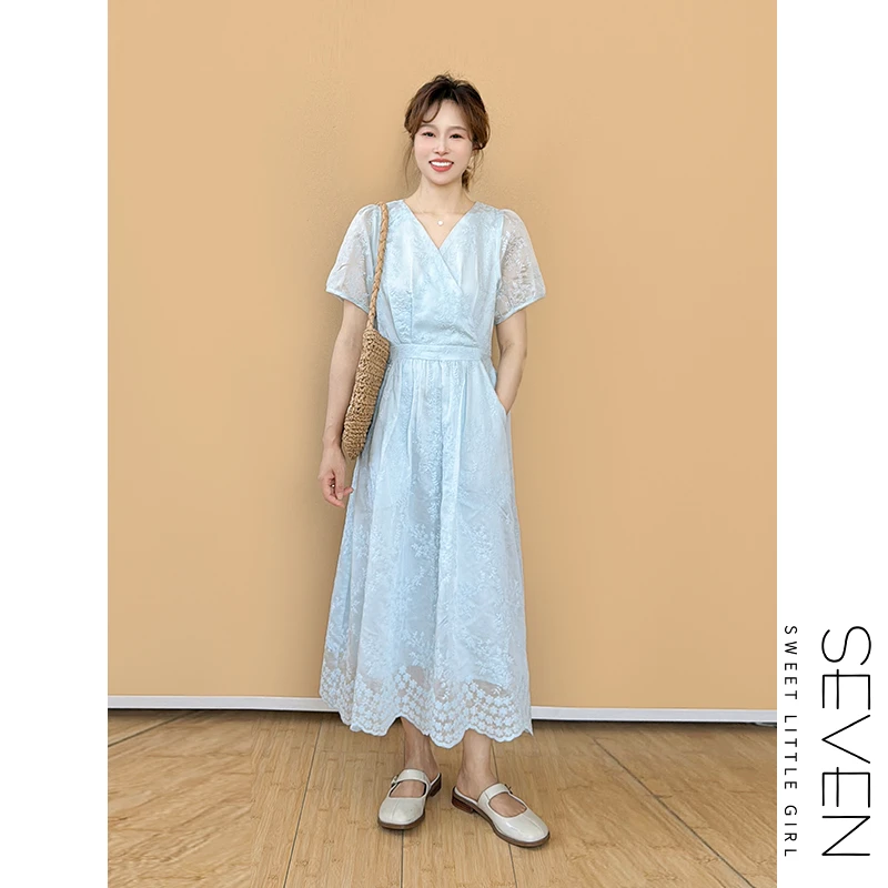 6绣花裙⑧七七146小个子法式小众天丝提花刺绣连衣裙女夏季小美说