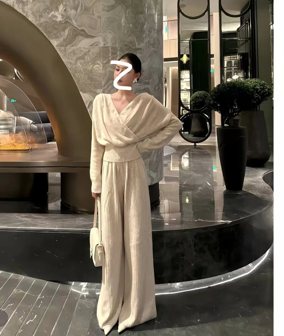 K367秋冬季休闲风秋冬阔腿裤+上衣时尚套装休闲显瘦时尚法式