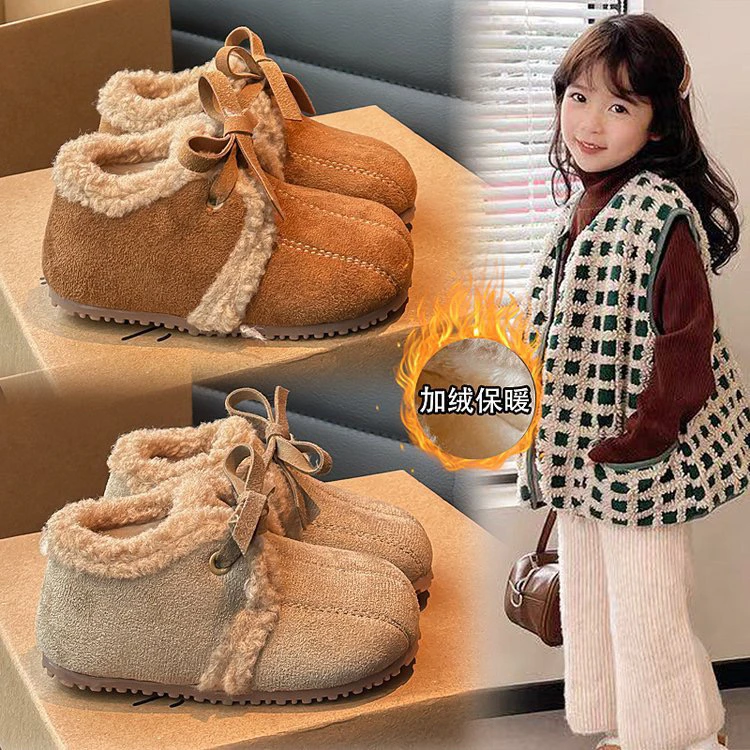 韩版博肯鞋大南瓜儿童蝴蝶结保暖棉鞋一脚蹬女宝宝可爱百搭奶奶鞋