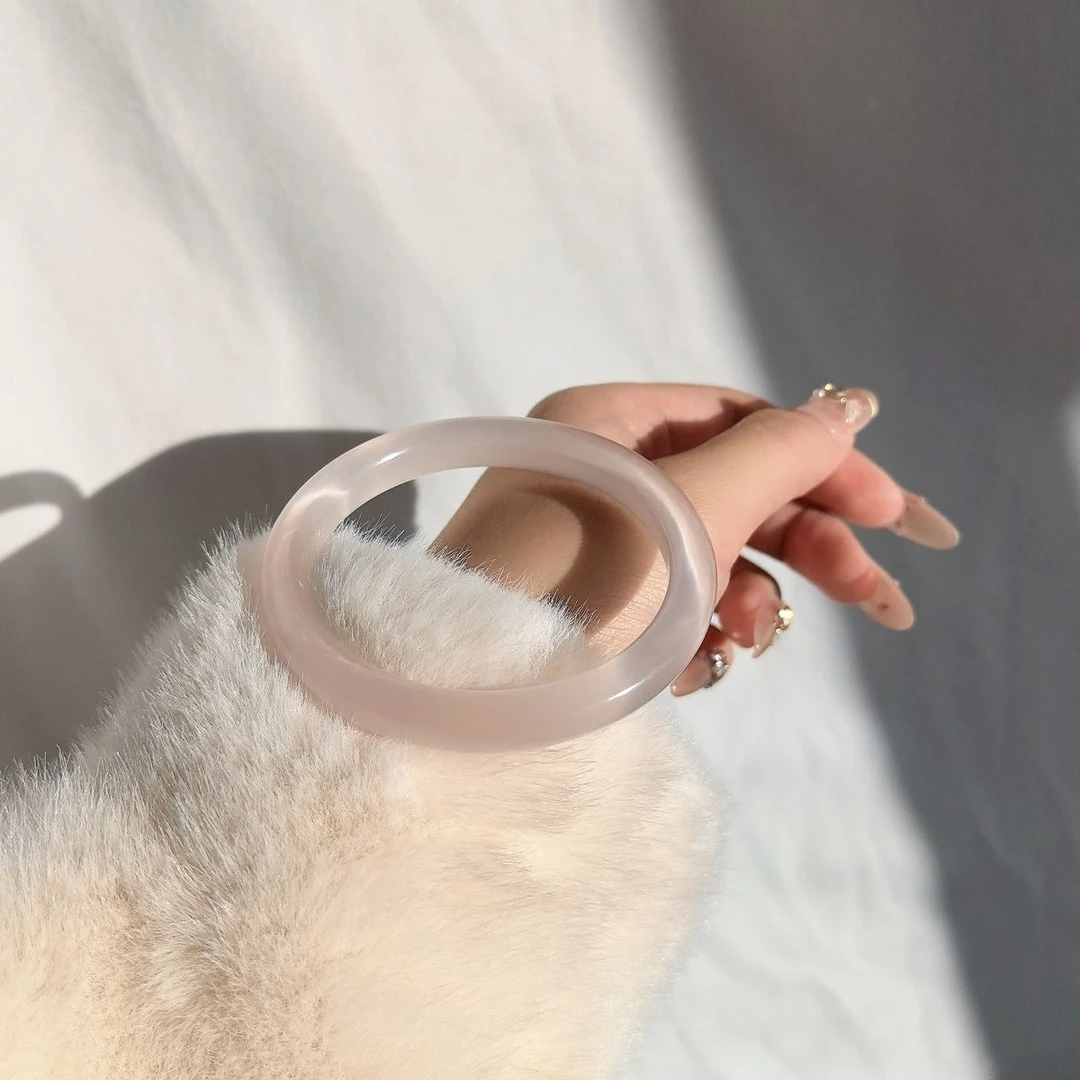 手镯54圈口 冰冰粉嫩宽条手镯 冰透少女显白贵气