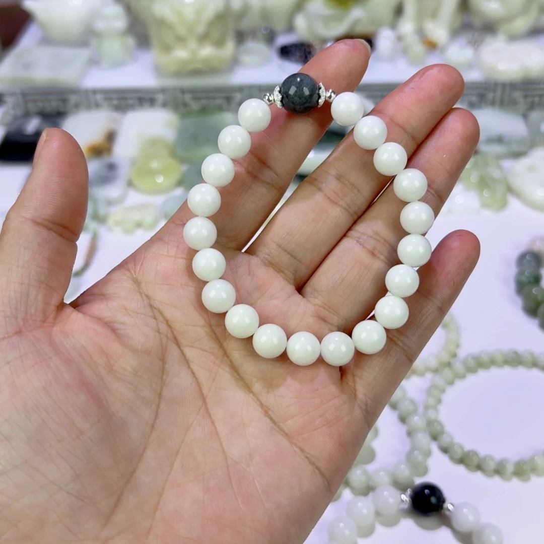 蓝田玉（蛇纹石化大理石玉）银S925镶嵌手链