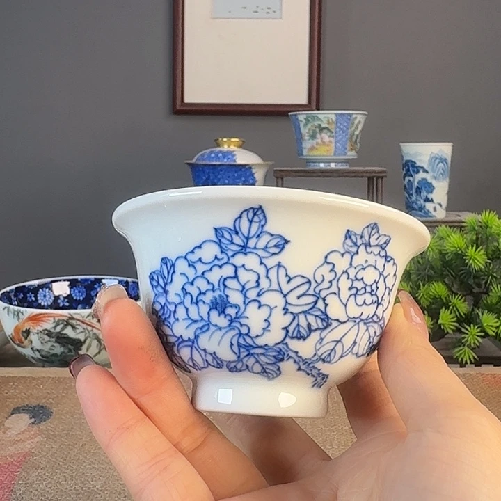 摆件景德柴烧多人茶杯