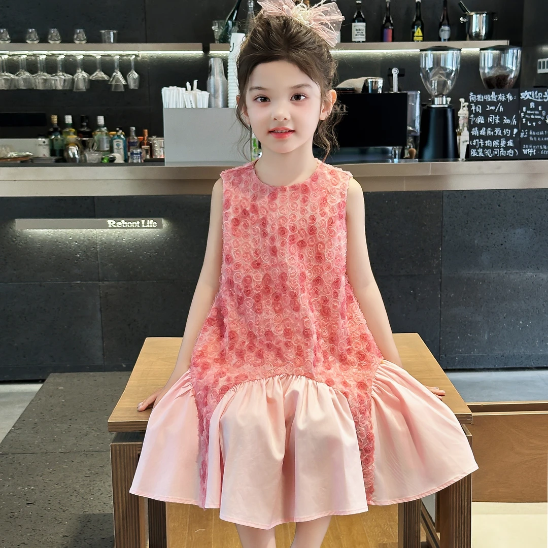 女童连衣裙夏季2025新款儿童超好看玫瑰公主裙洋气女孩时髦背心裙