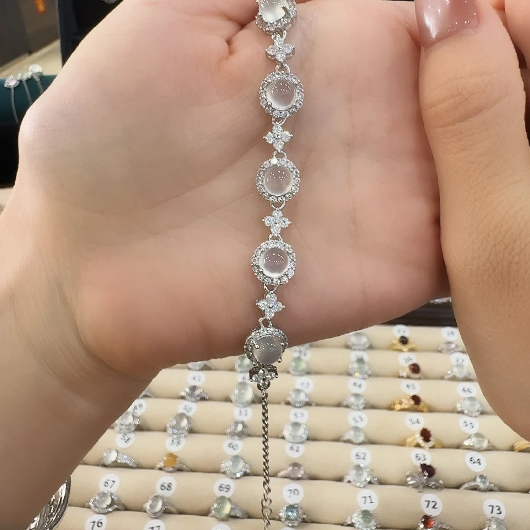 银S925镶嵌蛇纹石玉手链L****