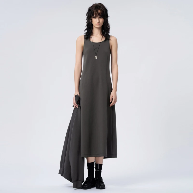 U/TI/尤缇深灰色背心式卫衣裙女百搭简约运动风连衣裙