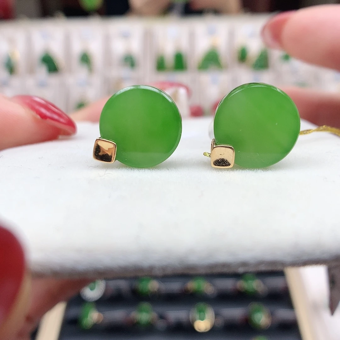 和田玉（碧玉）18K金镶嵌耳饰10