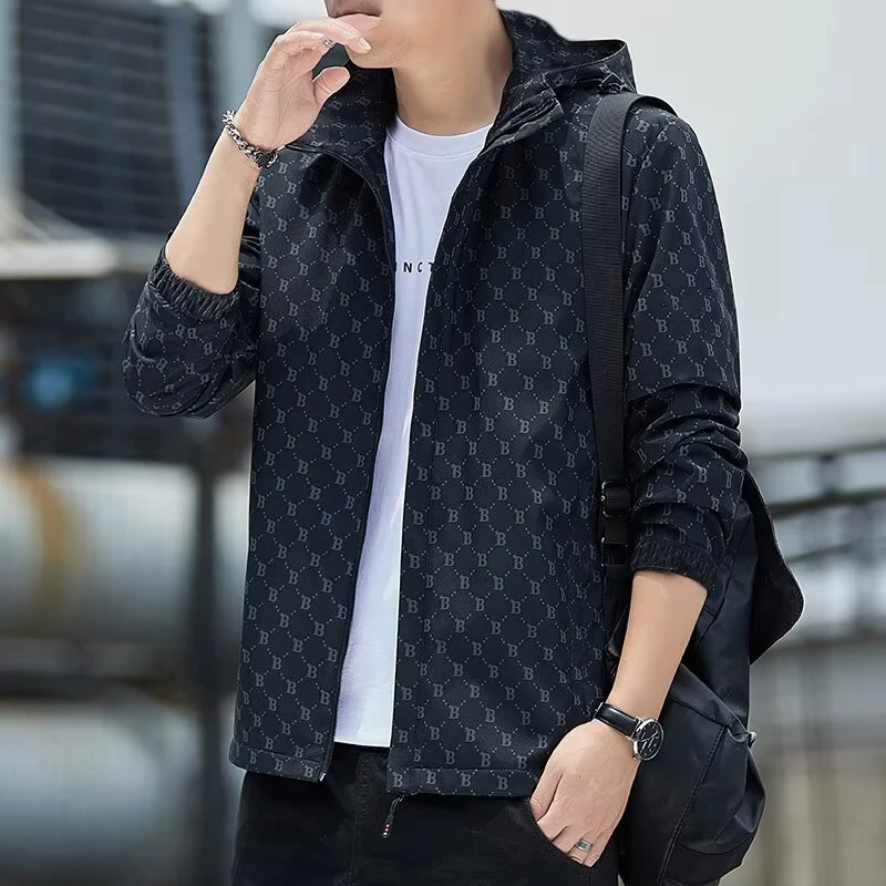 男装连帽防水休闲外套红色男士夹克秋季薄款男夹克秋季薄款男上衣