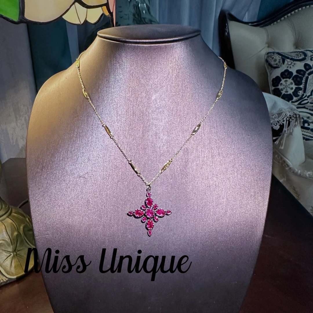 S2060黑底玫红十字架项链2