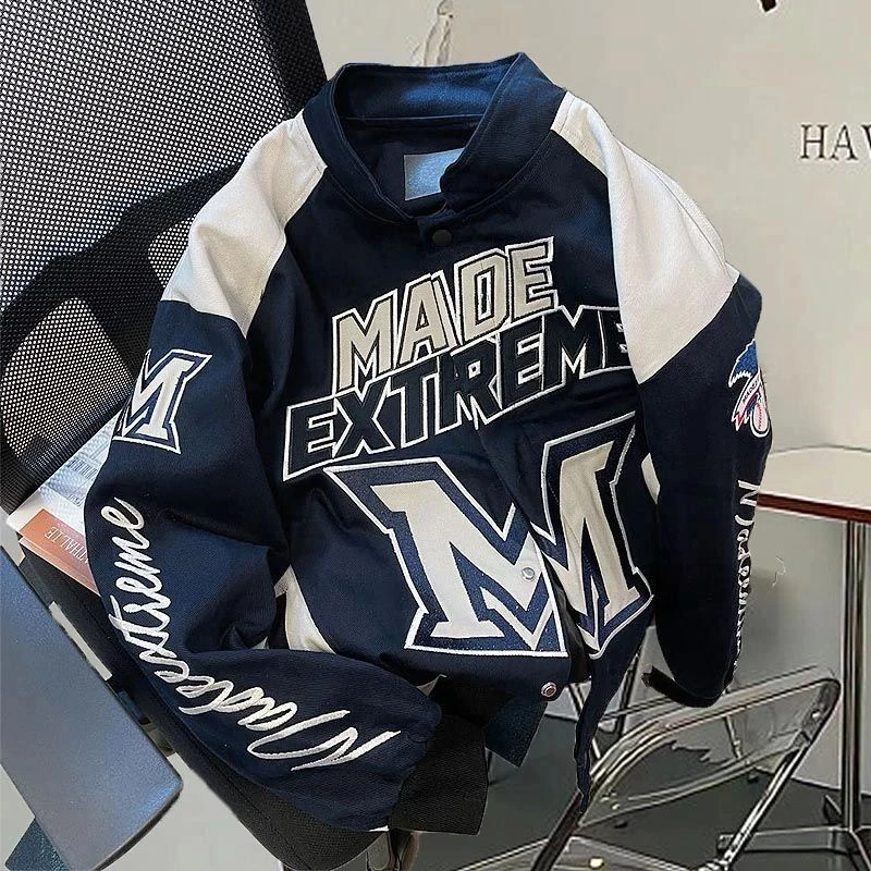 美式潮牌刺绣机车棒球服外套男女秋冬高街痞帅夹克衫