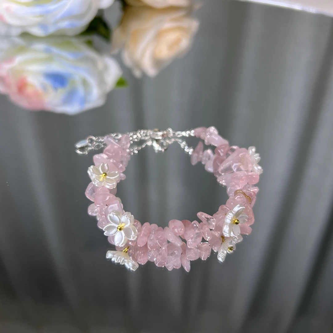 天然粉水晶碎石手链百搭设计款饰品女