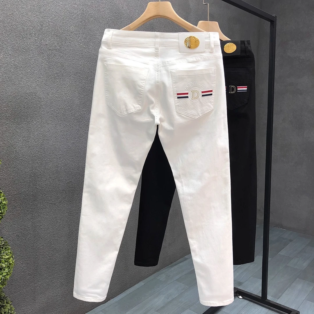 赫柏纪逸薄款轻奢白色牛仔裤夏季男韩版修身裤子2025弹力小脚长裤