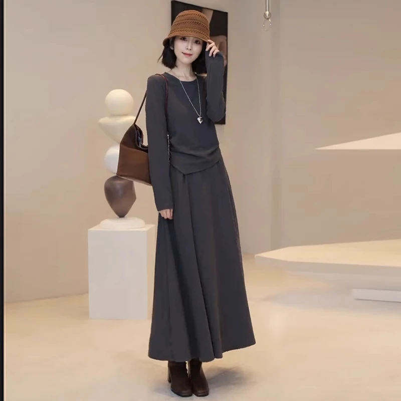 时尚连衣裙套装女2025春秋新款洋气显瘦不规则上衣半身裙两件套裙