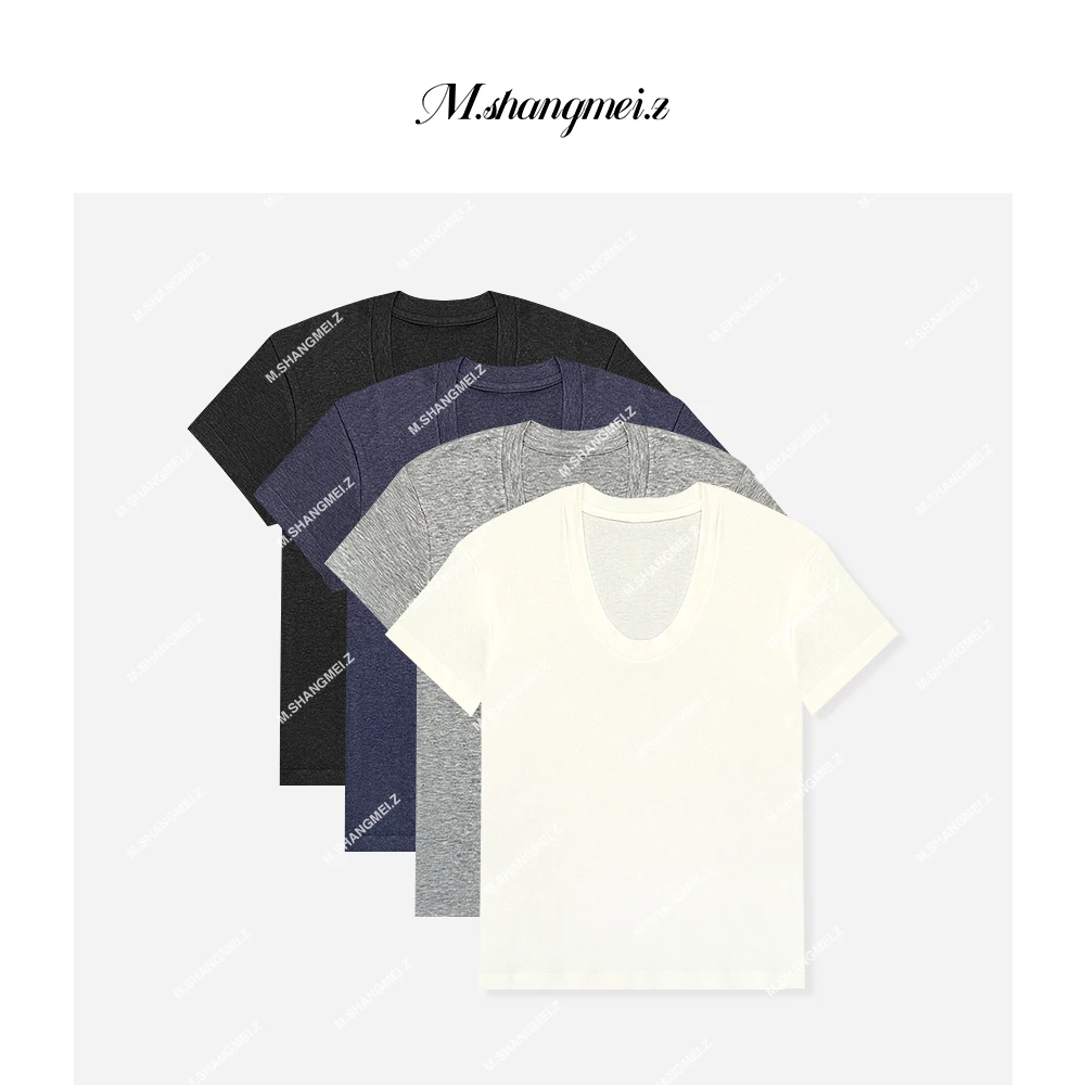 M.SHANGMEI.Z/沐熙【水滴T】美大哥设计感简约时尚水滴领T恤X032156