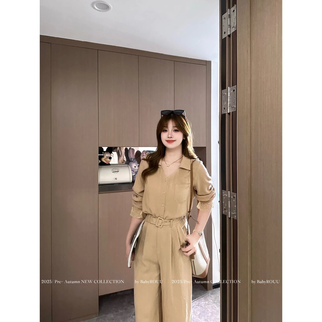 【琥珀松林】温与柔秋款韩系智性老钱感收腰显瘦气质分体套装