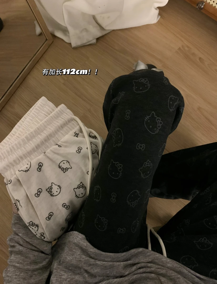 秋冬季加绒加厚款百搭宽松印花裤子慵懒感阔腿裤高腰直筒休闲裤子