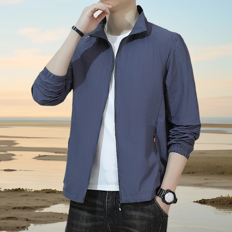 男士夏季薄款透气速干防晒防紫外线户外运动韩版宽松商务立领帅气