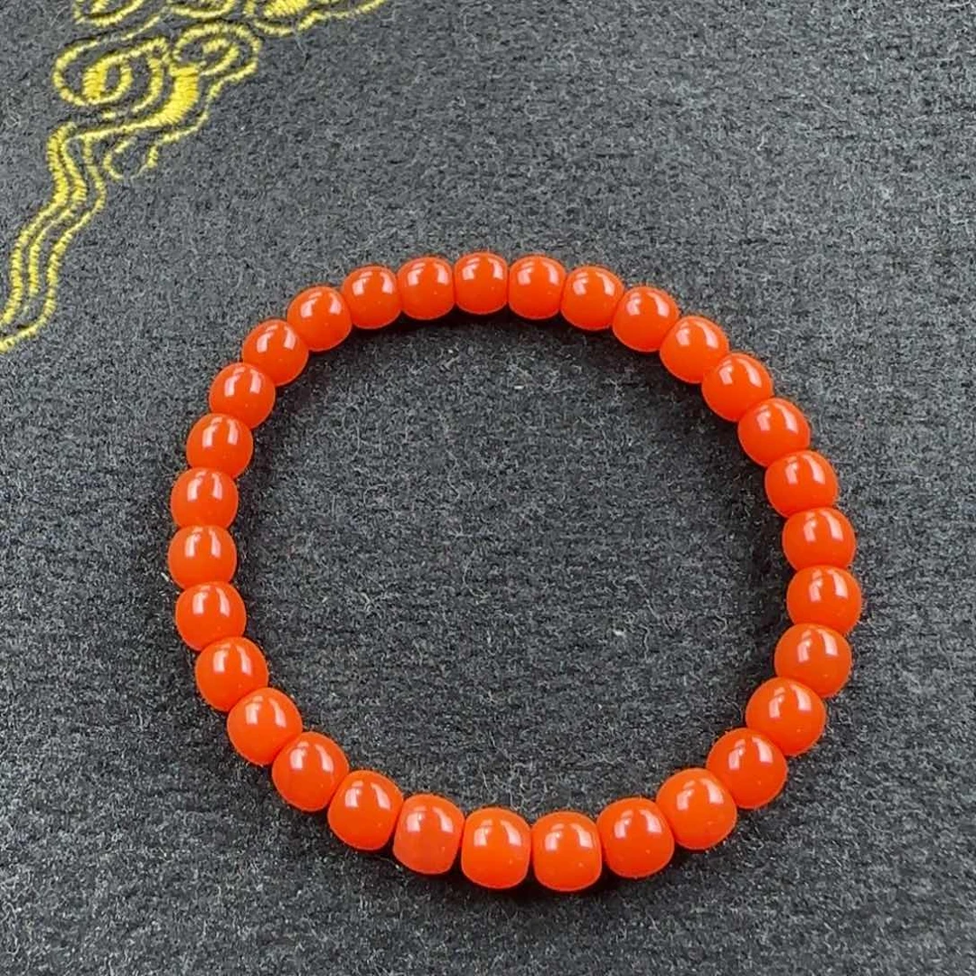 南红玛瑙手串未镶嵌6.5mm柿子红老型单圈