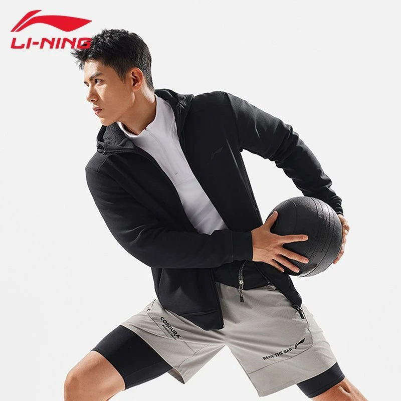 D李宁运动外套秋冬季加绒连帽开衫卫衣户外防风连帽弹力休闲上衣